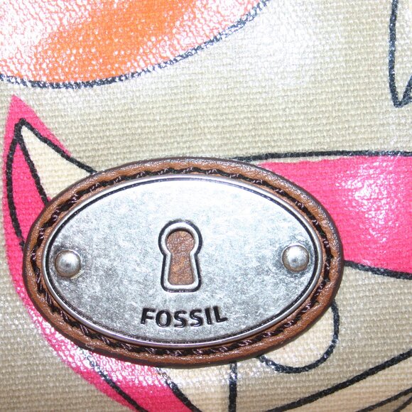 Fossil Key-per Tan Floral Waxed Canvas Cross-body Purse B-149 - Picture 3 of 7
